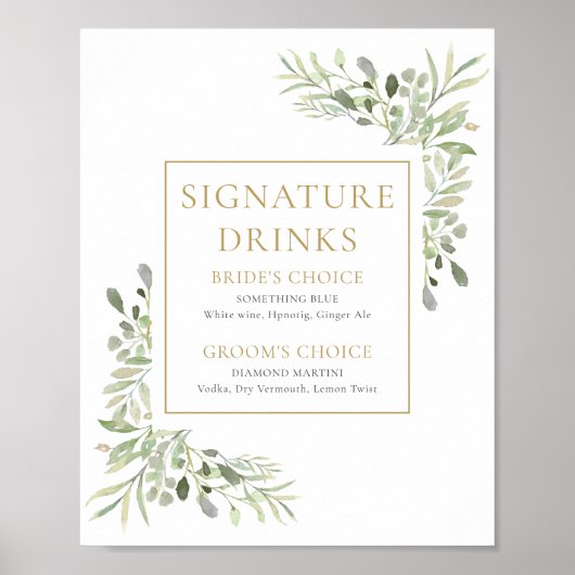 Waterverf Groene Signatuurdranken Bord Poster (Voorkant)