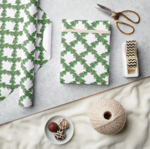 Waterverf groene slinger met bessen kerst cadeaupapier