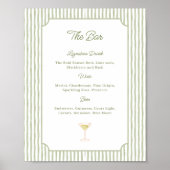 Waterverf groene strepen bruiloftsshower bar menu poster (Voorkant)