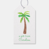 Waterverf groene strepen palmbomen cadeaulabel (Voorkant)