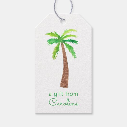 Waterverf groene strepen palmbomen cadeaulabel (Voorkant)