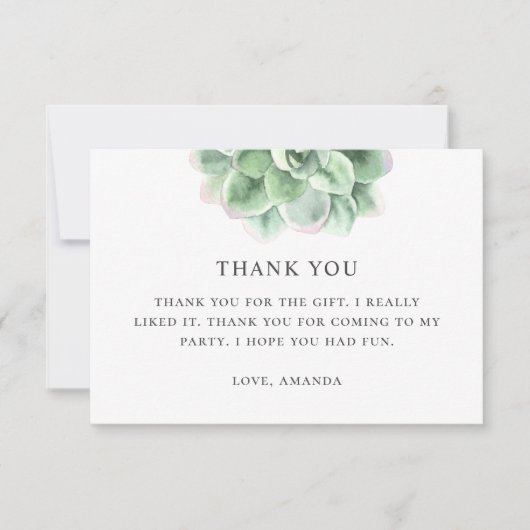 Waterverf groene succulent. Bloemencactus verjaard Bedankkaart (Voorkant)