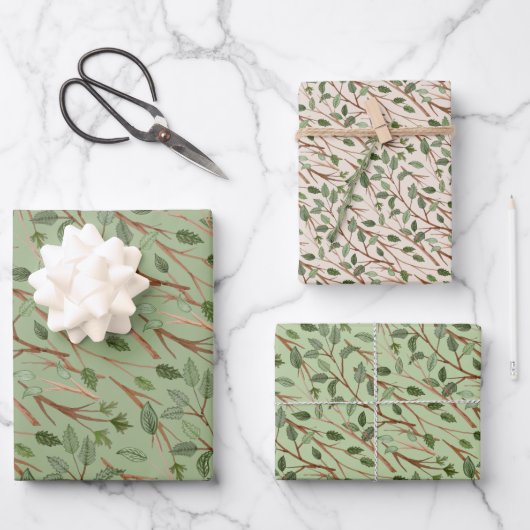 Waterverf Groene Takken Inpakpapier Vel (Voorkant)
