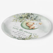 Waterverf groene teddybeer boven de maan papieren bordje (Gekanteld)