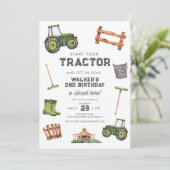 Waterverf Groene Tractor 2e Verjaardag Kaart (Staand voorkant)