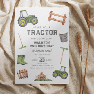 Waterverf Groene Tractor 2e Verjaardag Kaart