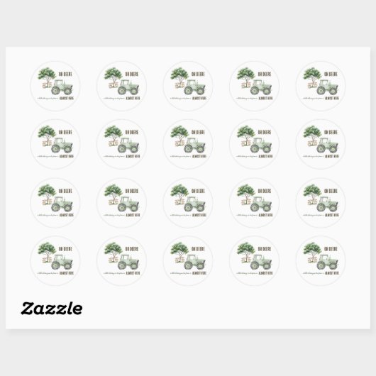 Waterverf Groene Tractor Boerderij Baby shower Sti Ronde Sticker (Vel)