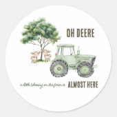Waterverf Groene Tractor Boerderij Baby shower Sti Ronde Sticker (Voorkant)