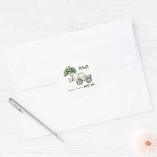 Waterverf Groene Tractor Boerderij Baby shower Sti Ronde Sticker (Envelop)