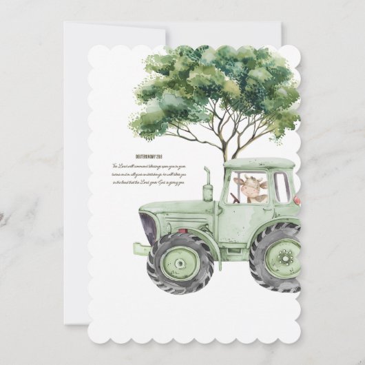 Waterverf Groene Tractor Boerderij Baby shower Uit Kaart (Achterkant)