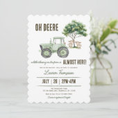 Waterverf Groene Tractor Boerderij Baby shower Uit Kaart (Staand voorkant)