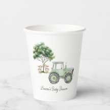 Waterverf groene tractor boerderij papieren bekers