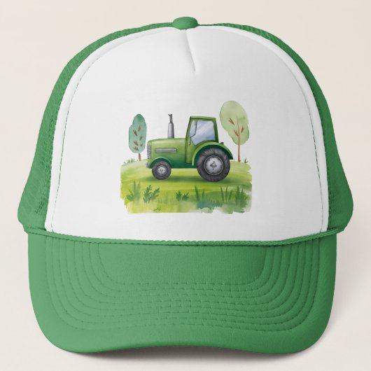 Waterverf Groene Tractor Boerderij Trucker Pet (Voorkant)