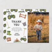 Waterverf Groene Tractor Foto 2e Verjaardag Bedankkaart (Voorkant / Achterkant)