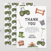 Waterverf Groene Tractor Verjaardag Bedankkaart (Voorkant / Achterkant)