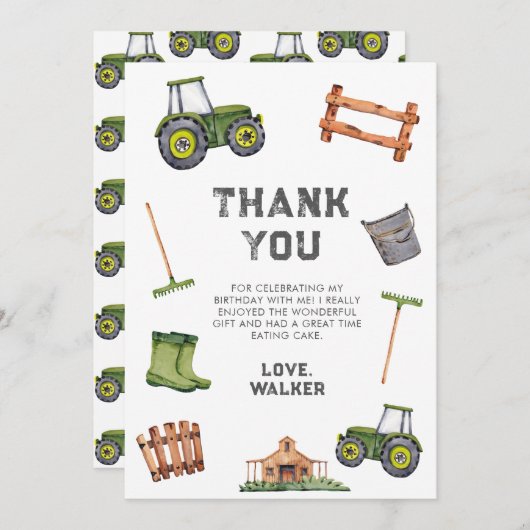 Waterverf Groene Tractor Verjaardag Bedankkaart (Voorkant / Achterkant)