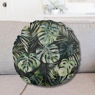 Waterverf Groene Tropisch Regenwoud Bladeren Patro Rond Kussen