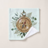 Waterverf Groene Tropische Bladeren Bladerkompas Bad Handdoek (Wasdoekje)