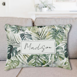 Waterverf groene tropische bosbladeren accent kussen