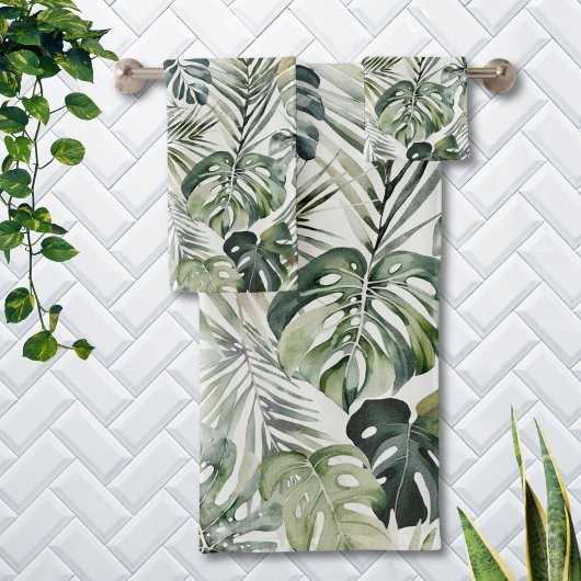 Waterverf groene tropische bosbladeren bad handdoek