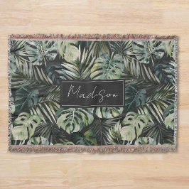 Waterverf groene tropische bosbladeren deken