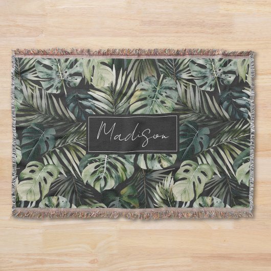 Waterverf groene tropische bosbladeren deken