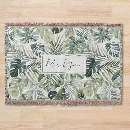 Waterverf groene tropische bosbladeren deken