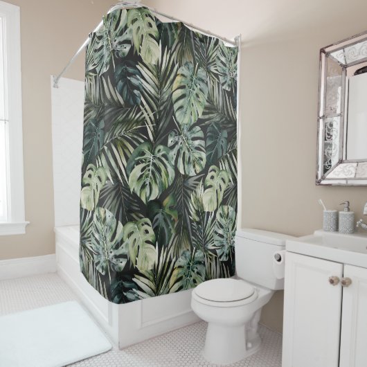 Waterverf groene tropische bosbladeren douchegordijn (In situ)
