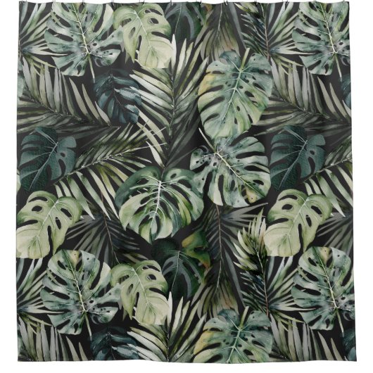 Waterverf groene tropische bosbladeren douchegordijn (Voorkant)