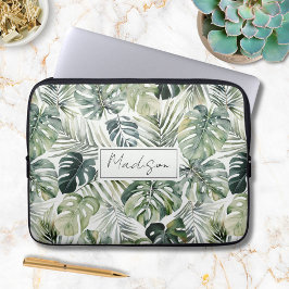Waterverf groene tropische bosbladeren laptop sleeve