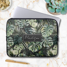 Waterverf groene tropische bosbladeren laptop sleeve