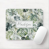 Waterverf groene tropische bosbladeren muismat (Met muis)