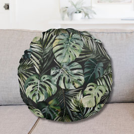 Waterverf groene tropische bosbladeren rond kussen