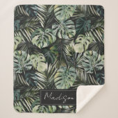Waterverf groene tropische bosbladeren sherpa deken (Voorkant)