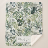 Waterverf groene tropische bosbladeren sherpa deken (Voorkant)