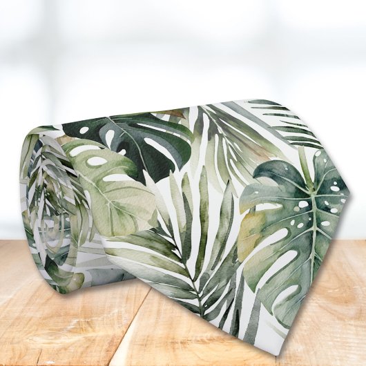 Waterverf groene tropische bosbladeren stropdas