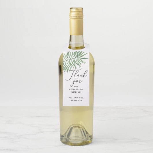 Waterverf groene tropische bruiloft bedankt flessenhanger (Op fles)