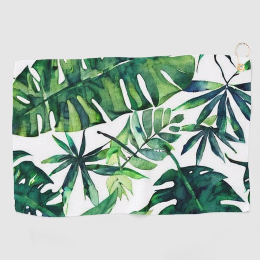 Waterverf Groene Tropische Lagen Patroon Golfhanddoek (Horizontaal)