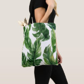 Waterverf Groene Tropische Lagen Patroon Tote Bag (Dichtbij)