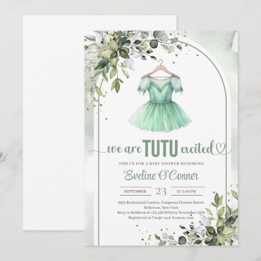 Waterverf Groene Tutu Ballerina Jurk Groen Kaart (Voorkant / Achterkant)