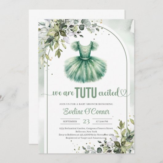 Waterverf groene tutu jurk eucalyptus en goud kaart (Voorkant / Achterkant)