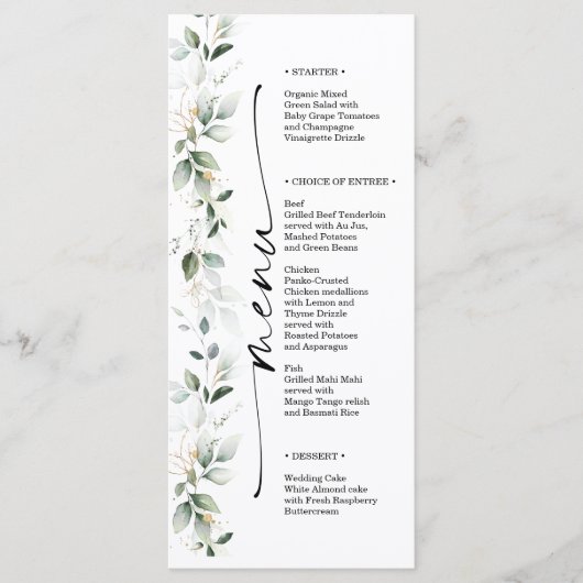 Waterverf Groene Tweekantige Trouwmenu Menu (Voorkant)