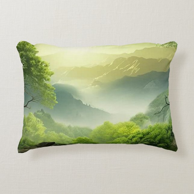 Waterverf groene vallei decoratieve kussen (Voorkant)