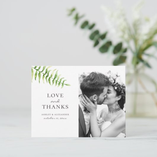 Waterverf groene varen. Botanische bruiloft dank u Briefkaart (Staand voorkant)