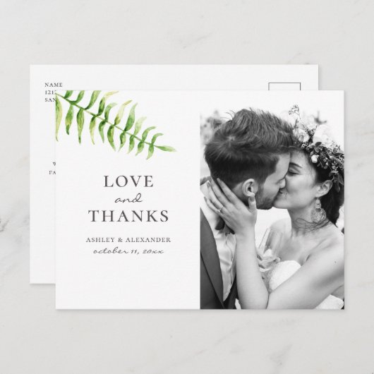 Waterverf groene varen. Botanische bruiloft dank u Briefkaart (Voorkant / Achterkant)