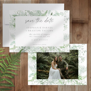 Waterverf Groene Varens Rustieke Trouwfoto Save The Date