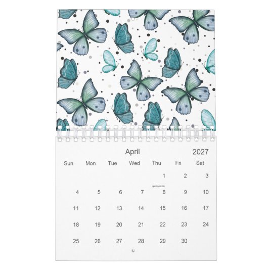 Waterverf Groene Vlinders en Stippen 2026 Kalender (Apr 2027)