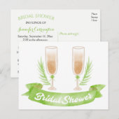 Waterverf Groene Vrijgezellenfeest Champagneglazen Uitnodiging Briefkaart (Voorkant / Achterkant)