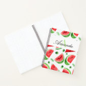 Waterverf Groene Watermeloen Slices Meisje Monogra Notitieboek (Binnen)