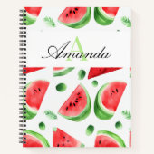 Waterverf Groene Watermeloen Slices Meisje Monogra Notitieboek (Voorkant)